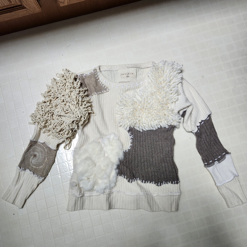 Handmade 4 you by Suze patchwork wool fur Angora Upcycled one of a kind sweater